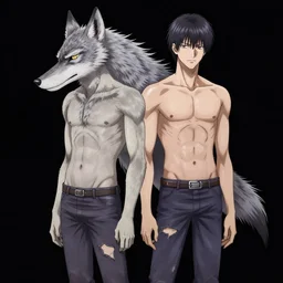 portrait werewolf by yusuke murata and masakazu katsura, artstation, highly - detailed, worn pants, cgsociety, pencil and ink, city in the background, dark colors, unreal engine, intricate details