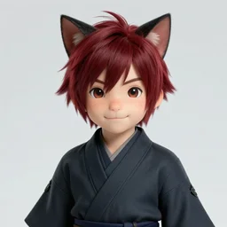 portrait of a cat boy wearing a japanese traditional outfit, mid - short hairs, dark redhead, some little freckles, 1 6 years old, smooth smile, fantasy character, final fantasy xiv a real reborn digital art