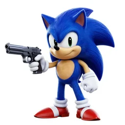 movie sonic holding a pistol in a white background