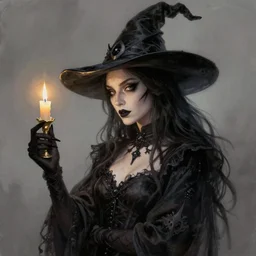 portrait of a satanic witch holding a candle, intricate, elegant, glowing lights, highly detailed, digital painting, artstation, glamor pose, concept art, smooth, sharp focus, illustration, art by artgerm and greg rutkowski, artey freytag