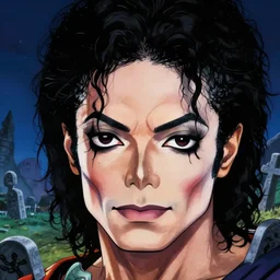 michael jackson!!!! realistic dramatic !big face realistic close up concept art  of michael jackson hulk as a dragon ball Z  character,dark eye sockets,  graveyard landscape at night , 4k anime character illustration by akira toriyama, artstation