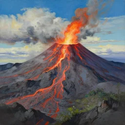 volcanic torn landscape painting by chuck jones makoto shinkai