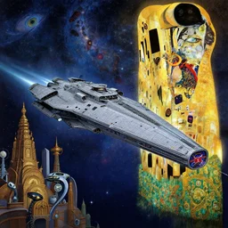 concept art, exterior illustration of a starship travelin, cinematic, dynamic composition, jean giraud, sparth, craig mullins, gustav klimt, warhammer 4 0 k, nebula, buddhist architecture, omni magazine, dieter rams, mecha, rule of thirds, zaha hadid, foreboding, mysticism, all seeing eye, alphonse mucha, detailed