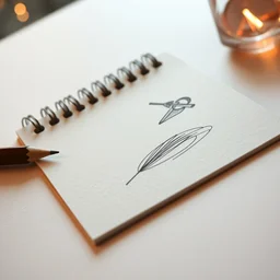 ultra detailed pencil and sketch pad, low angle view, backlighting, product photography, menu image