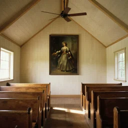 sunday morning in a simple wooden paneled amish shaker style chapel, low ceilings full of bench pews, light streaming in, art by anders zorn, wonderful masterpiece by greg rutkowski, beautiful cinematic light, american romanticism thomas lawrence, greg rutkowski