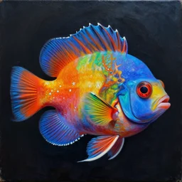 intricate five star rainbow fish by casey weldon, oil on canvas, hdr, high detail, photo realistic, hyperrealism, matte finish, high contrast, 3 d depth, centered, masterpiece, vivid and vibrant colors, enhanced light effect, enhanced eye detail, artstationhd