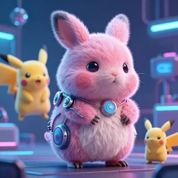 high quality 3 d render cyberpunk very cute pastel fluffy! quokka cyborg, wires, highly detailed, vray smooth, in the style of detective pikachu, hannah yata charlie immer, dramatic neon blue light, low angle, uhd 8 k, sharp focus