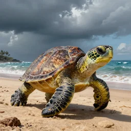 large cute adorable snapping turtles walking on the beach in maui, hyper realistic painted by greg rutkowski, unreal engine