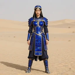 full body photo of a female warrior with lapis lazuli armour