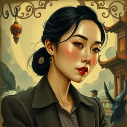 closeup portrait of chinese businesswoman, jodhpurs greg manchess painting by sargent and leyendecker, studio ghibli close - up asymmetrical intricate elegant illustration hearthstone, by greg rutkowski by greg tocchini by james gilleard