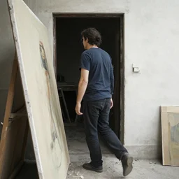 man going out the canvas