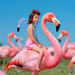 a colorful portrait photograph of divine in pink flamingos, riding a flamingo, 1 9 9 0 s, taken by martin parr, saturated colour photo, high definition, 8 k