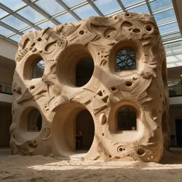 hollow sand building with windows and a glass sky