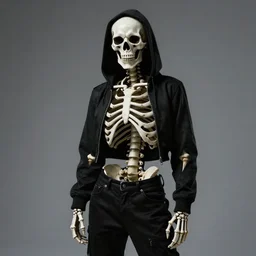 extremely cool and badass skeleton wearing black clothes, ultra realistic