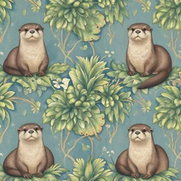 William Morris wallpaper featuring otters.