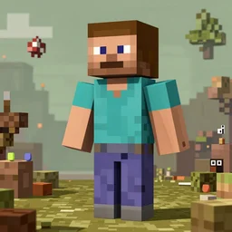 1950s steampunk Minecraft Steve . muted colors. by Jean-Baptiste Monge