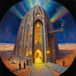 fish eye view of detailed portrait, intricate complexity, by greg rutkowski, ross tran, conrad roset, takato yomamoto, ilya kuvshinov huge gothic crematorium on desert planet, elevator, side ramp entrance, intricate lights, guards royal, painting by lucian freud and mark brooks, bruce pennington, bright colors, neon, life, god, godrays, sinister hall smoke