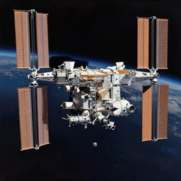 An oil painting of the International Space Station