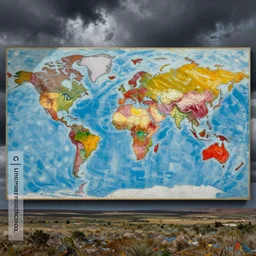 a painting of a colorful map of the world, an album cover by Howardena Pindell, shutterstock, auto-destructive art, criterion collection, poster art, dystopian art