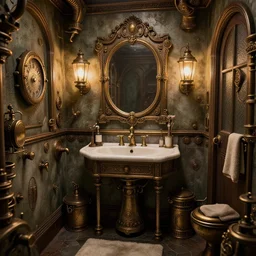 picture of a steampunk bathroom intricate detailed 8k ultra realistic