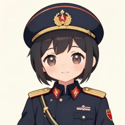 kawaii russian female military officer. anime style