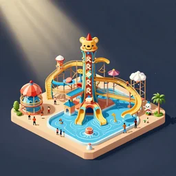 waterpark world; happy vibes; axonometric, simplified with less slides
