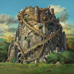an oil painting of the tower of babel, hayao miyazaki