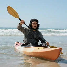 che guevara kayaking on the beach