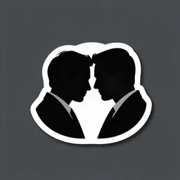 logo design silhouette two forms leaning on each other, forehead touching, embrace, rand paul, modern