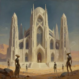 immense crematorium gothic architecture advanced technology scifi architectural structure desert planet alien wardrobe tim hildebrandt, wayne barlowe, bruce pennington, donato giancola, larry elmore, oil on canvas, masterpiece, trending on artstation, featured on pixiv, cinematic composition, dramatic, beautiful lighting