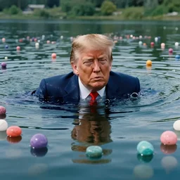 high definition snapshot from a movie of donald trump swimming in a lake full of infinity stones. 2 4 mm, photorealistic, photography, professional photography, directed by wes anderson