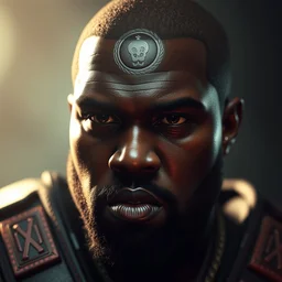 kanye west as ( ( mandalorian ) ) in gears of war, kanye west face, splash art, movie still, cinematic lighting, detailed face, dramatic, octane render, long lens, shallow depth of field, bokeh, anamorphic lens flare, 8 k, hyper detailed, 3 5 mm film grain