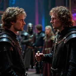 dramatic shallow depth of field historically accurate film still royal court scene from a medieval cyberpunk film from the 8 9 0 s titled'king alfred and the western campaign ', photographed by denis villeneuve and ridley scott, colorful lighting high contrast, grainy hyperrealistic shocking detail trending on artstation 8 k