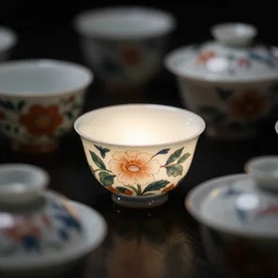 studies of shino ceramics with floral shapes, black background, bokeh, macro view, megapixel, floodlight, moody lighting, cinematic lighting, global illumination, ray tracing reflections