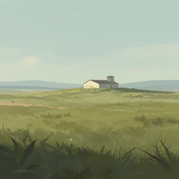 A serene landscape with a singular building in the style of concept art