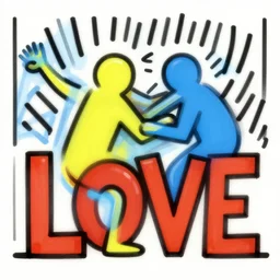 colorful illustration of love by keith haring, artistic, eclectic, highly detailed, digital painting, concept art, smooth, sharp focus, illustration, art by keith haring