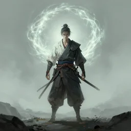 a disco elysium character art of a ronin warrior with spirit sense, aesthetic, surreal, pale colors, high detail, wide angle, trending on artstation,