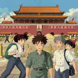 tiananmen square massacre by katsuhiro otomo, tex avery, osamu tezuka, studio ghibli, hypermaximalist, highly detailed