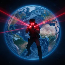 a guy who shoots lasers out of his eyes, in the center of the earth