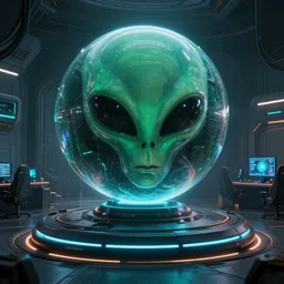 alien gaming room, sphere, scifi, platform, 4 k, ultra realistic, epic lighting, high detail