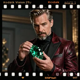 The scene in Morbius where Dr. Michael Morbius (Jared Leto) is holding a chunk of emerald gemstone, shot on Kodak Vision 200T, 8k, cinematography, composition, beautiful lighting