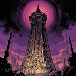 Tower of Nyarlathotep. Comic Illustration.