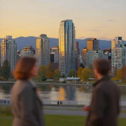 a beautifully ultradetailed painting of vancouver bc, early evening, golden hour, marguerite zorach and alex ries giger, 4 k : 3, : - 1, dof : - 1, blur : - 1, unreal engine, trending on artstation