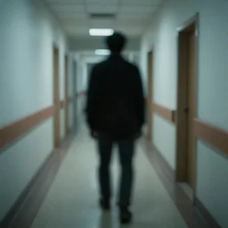 hospital hallway, hidden blurry shadow man, eerie, liminal, creepy