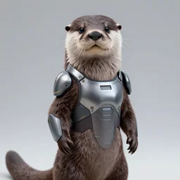 anthropomorph otter wearing futuristic skin tight armor, artstation, realistic