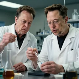 elon musk and walter white cooking meth in a laboratory, highly detailed, detailed faces, sharp, 8k