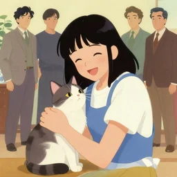 a tomboy girl being happy with her cat. style by petros afshar, christopher balaskas, goro fujita, and rolf armstrong.