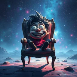 alone ( ( happy ) ) on a chair at the end of time. cosmic digital art pastelpiece masterpiece trending on artstation by noel fielding, beeple, james gunn, gorillaz, marvel studios and dr seuss. hyper detailed portrait with 4 k macrolens, curated by beeple, unreal engine, art station and emmy winning gorillaz.