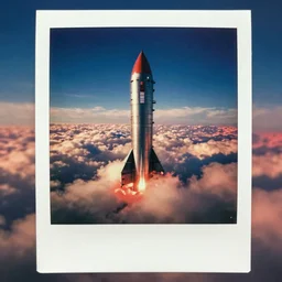 vintage polaroid of a nuclear bomb, detailed clouds, warm azure tones, red color bleed, film grain