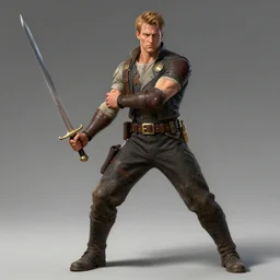 eddie munson holding a sword, 4 k, art station concept, highly detailed